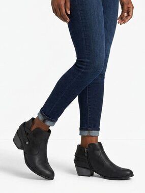 Harborsides Women's Memory Foam Black Strappy Almond Toe Bootie Office Career 6W